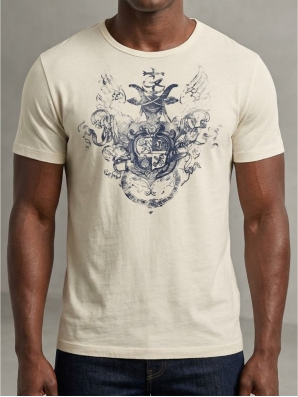 Vintage Christian Lacroix Cream Short Sleeve Beast Crest T Shirt Size 7/ XXXL
